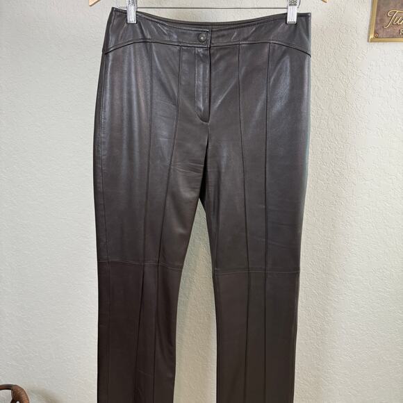 Women's Carlisle Chocolate Brown Straight Leg 100% Leather Pants Size 4 - Picture 2 of 11